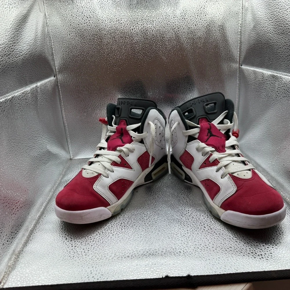 Size 7Y Nike Air Jordan 6 Retro White/Black-Carmine Boys Mid Sneakers 384665-106